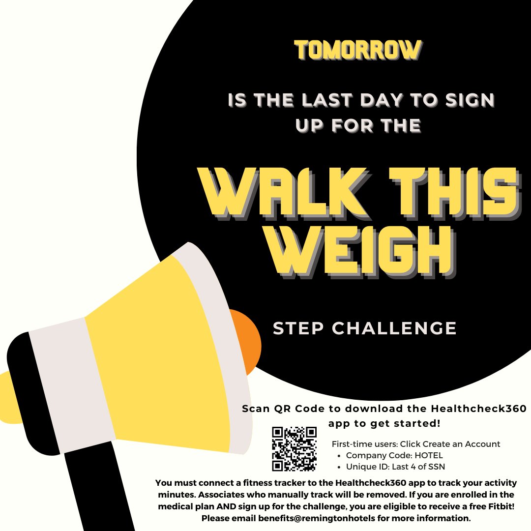 S2TWellness's tweet photo. 📢TOMORROW is the last day to sign up for the WALK THIS WEIGH step challenge! Scan the QR code on the image to sign up!📢

#StepChallenge #WalkThisWeigh #StriveToThrive https://t.co/YQYQaOnmIf