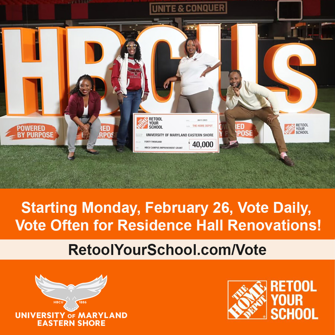 Go to RetoolYourSchool.com/Vote from Feb. 26 - Mar. 24 to help #UMES win up to $150,000! If you have questions or suggestions about how you can help get out the vote, write them in the comments! 🦅🗳️