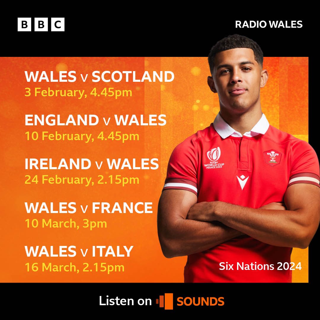 Don’t miss a moment with every Wales game of the Six Nations live on Radio Wales! 🏉 🏴󠁧󠁢󠁷󠁬󠁳󠁿 On your radio 📻 smart speaker 🔈 or BBC Sounds📱