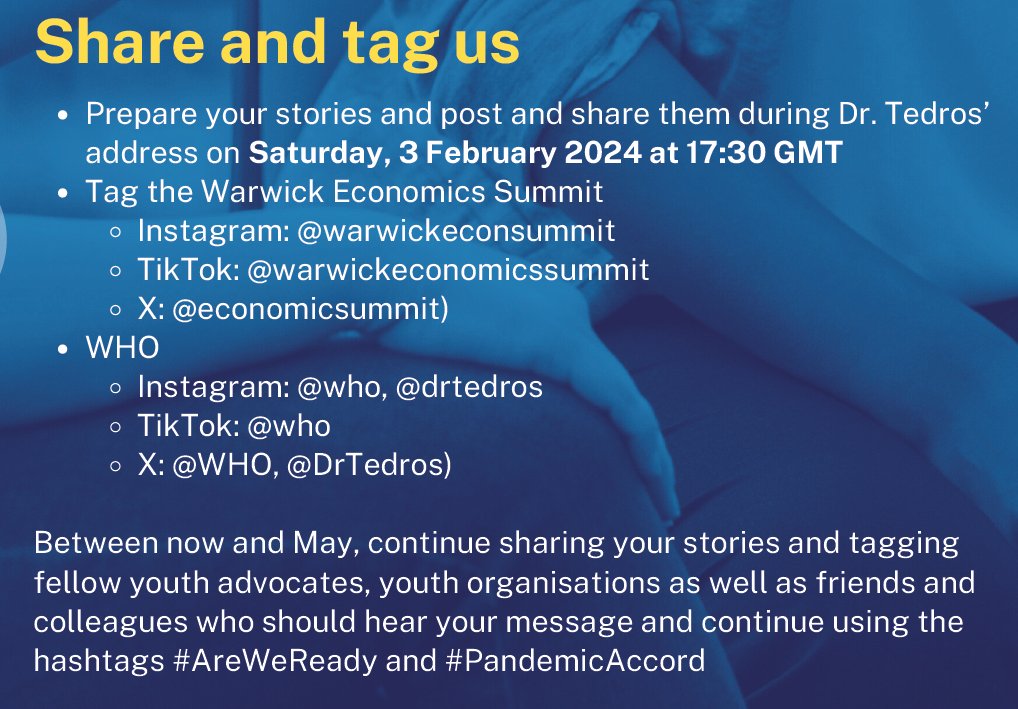 🌍✨ Thread 1/8 We (the WHO Youth Council) are thrilled to announce the launch of a social media campaign to collect stories about the #COVID pandemic from #youth. Want to share? Tag your post with : #AreWeReady #PandemicAccord