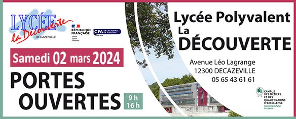 Venez découvrir le Bac STL Biotech, le BTS Biotechnologies et toutes les filières de l'établissement lors des portes ouvertes au Lycée la découverte de Decazeville

Pour plus d'information :

decouverte.mon-ent-occitanie.fr/presentation-d…