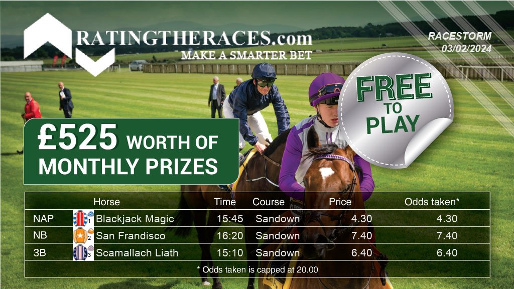 My #RTRNaps are: Blackjack Magic @ 15:45 San Frandisco @ 16:20 Scamallach Liath @ 15:10 Sponsored by @RatingTheRaces - Enter for FREE here: bit.ly/NapCompFreeEnt…