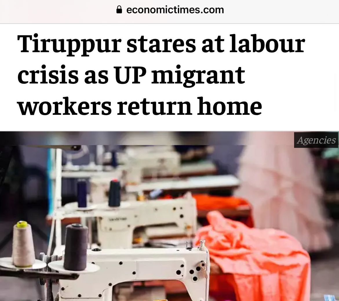 kaajukatla's tweet photo. Post the Ram Mandir inauguration, around 60,000 migrant workers are heading back to UP from Tiruppur, attracted by improved job prospects in the state, a result of the favorable economic environment crafted by @myogiadityanath and @CMOfficeUP. #UPTransformed https://t.co/1N70YGu89E
