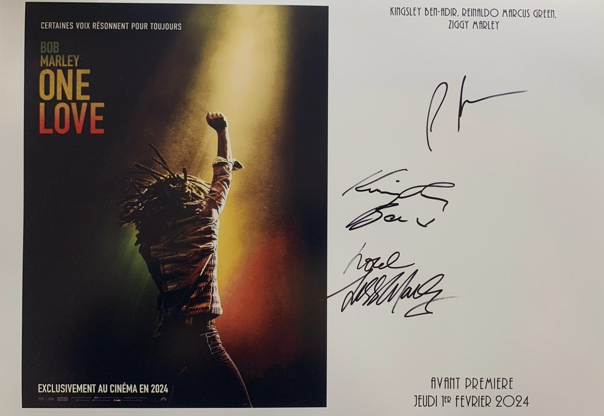 RexStudiosParis's tweet photo. La collection du #RexStudios s’agrandit un peu plus avec les autographes de Kingsley Ben-Adir, Ziggy Marley et
Reinaldo Marcus Green, venus nous présenter en avant-première leur film : #BobMarleyLeFilm : #OneLove. ❤️💚💛 https://t.co/09Qfzx6Ce9