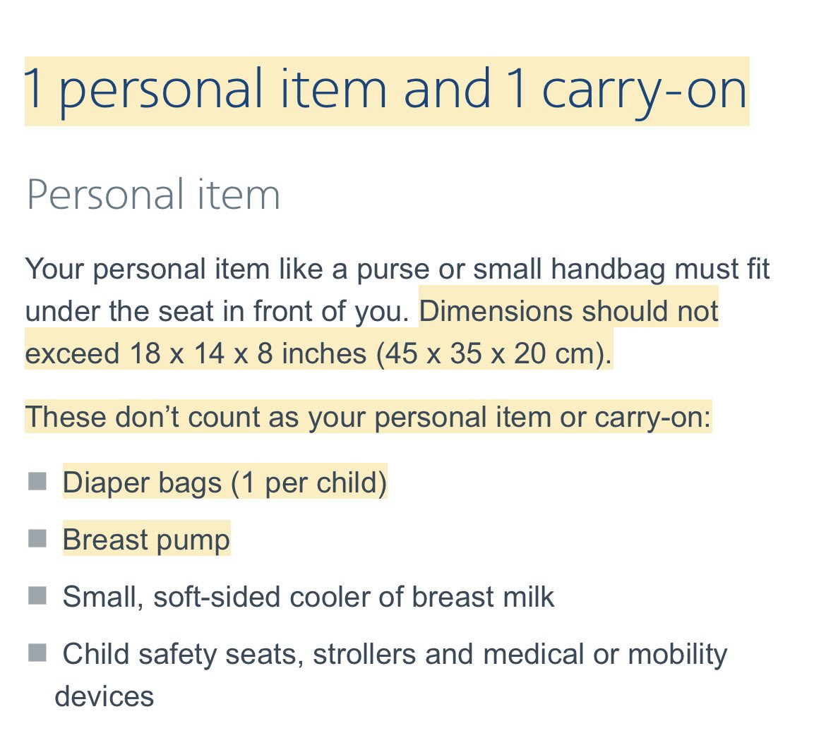 natjdaffinee's tweet photo. (🧵2/3) The AA website clearly states that pumps do not count toward carry-ons. Why aren’t gate agents following this? It is incredibly frustrating as a new mom who strategically organized their bags to have easy access to medical equipment. https://t.co/yn5rAyM3hH