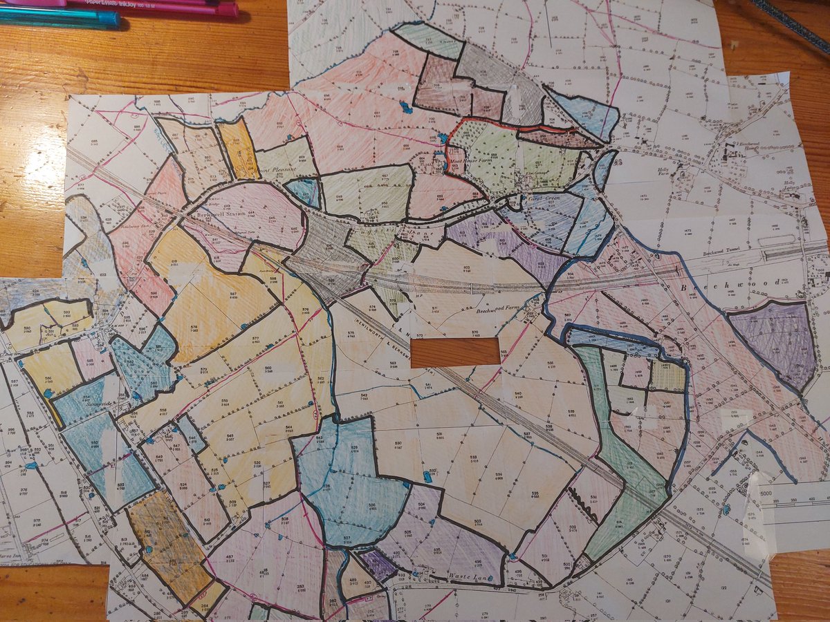 Here's the whole thing! 1880s OS map marked up to show local land holdings as of the 1802 Eclosure Map. Now back to Hoskins! #OldnallEnd #Berkswell #OnePlaceStudy #LocalHistory