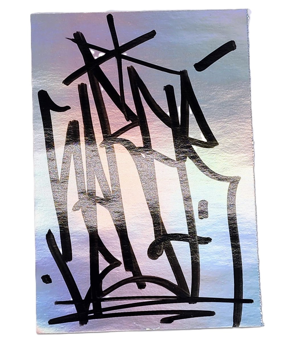 Rainbow Foil Tag HPM Unique Marker Artwork by Saber> sprayedpaint.com/products/rainb… 

#art #graffiti #streetart #2023 #Black #Drawing Original Artwork #Fine Art Paper #Foil Fine Art Paper #Graffiti #HPM HandEmbellished #Markers &amp; Permanent Markers #Metallic Ink Foil Paper Leaf Gold S...