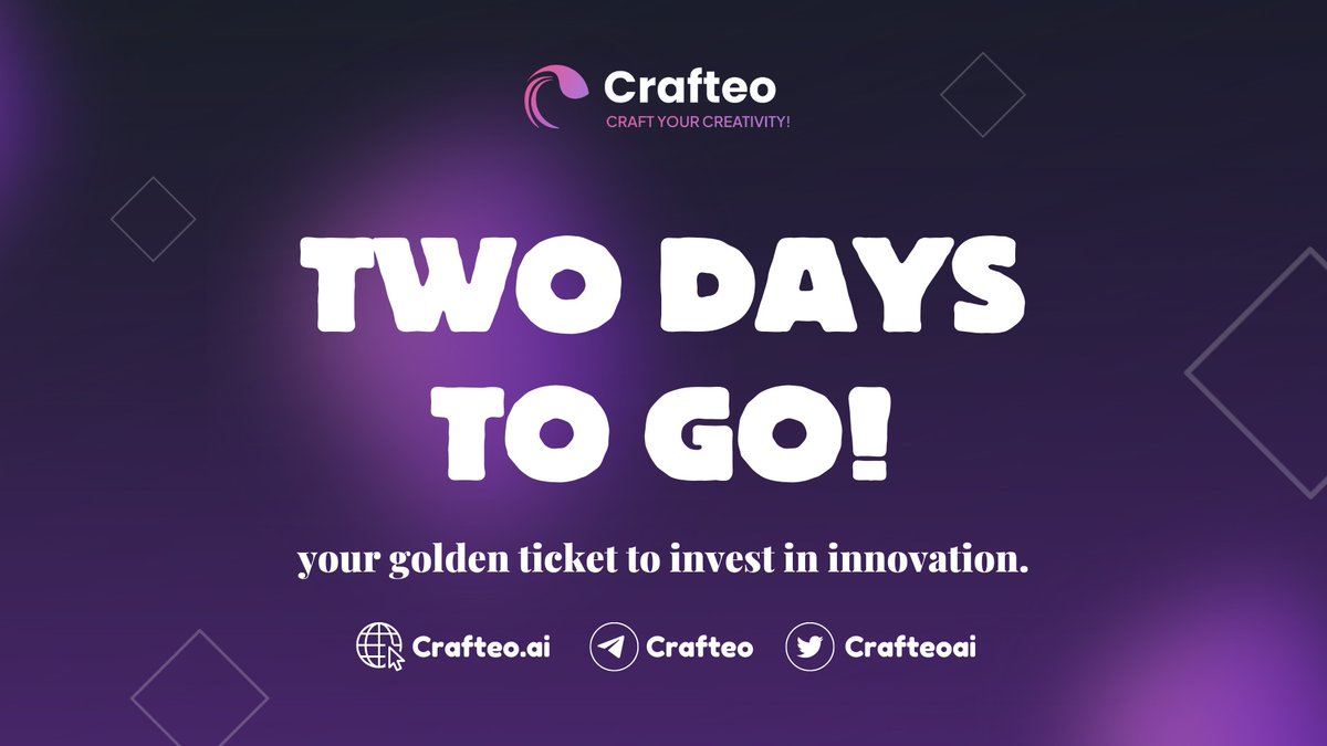 crafteoai's tweet photo. 🎉 Exciting times ahead!
#Crafteo's fair launch is just two days away.
🤖 Dive into the future of #NFTs, where AI meets artistry.
🌟 This is your chance to invest in a platform that's reshaping the digital art landscape. Join us!
• Tokensale (https://t.co/NkzSDlFRX9) https://t.co/x0xsvPf59j