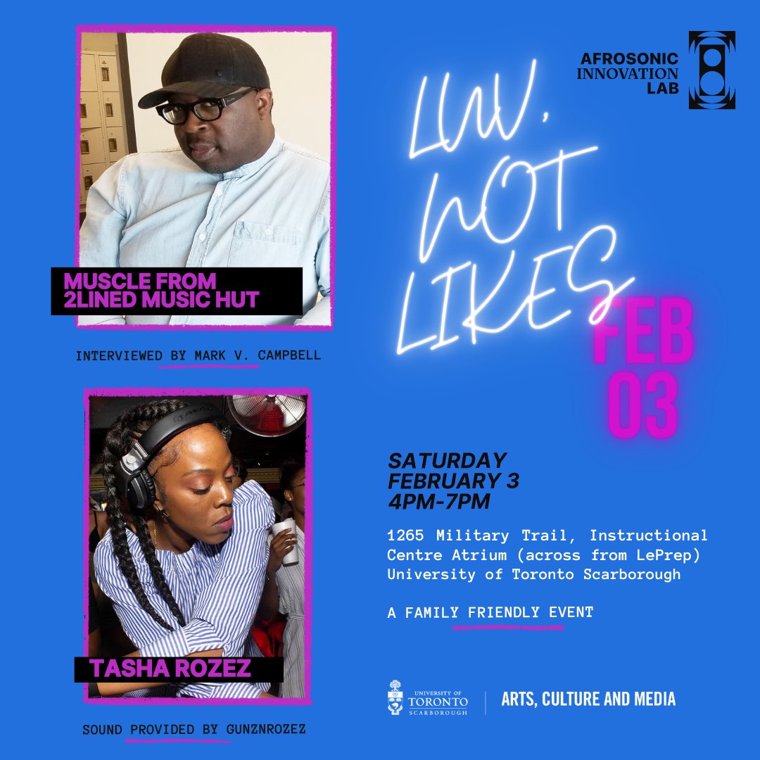 today! join us at 4pm <a href="/UTSC/">University of Toronto Scarborough</a> as we celebrate the foundations of sound system culture and the unsung heroes of toronto’s black music scene with <a href="/2LINEDMUSICHUT/">Home Of Entertainment Report Podcast</a> &amp; @tdotpioneers 
sound by <a href="/TashaRozez/">TashaRozez GunznRozez</a> 🔊🔊🔊