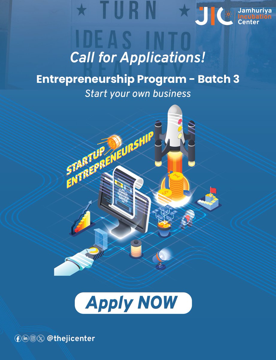 thejicenter's tweet image. Register now at the link below, and let&apos;s turn your dreams into reality: NB: Registration will be open for 7 days jic.just.edu.so/entrepreneursh… 1/2

#EntrepreneurshipCourse #StartYourOwnBusiness #AspiringEntrepreneurs