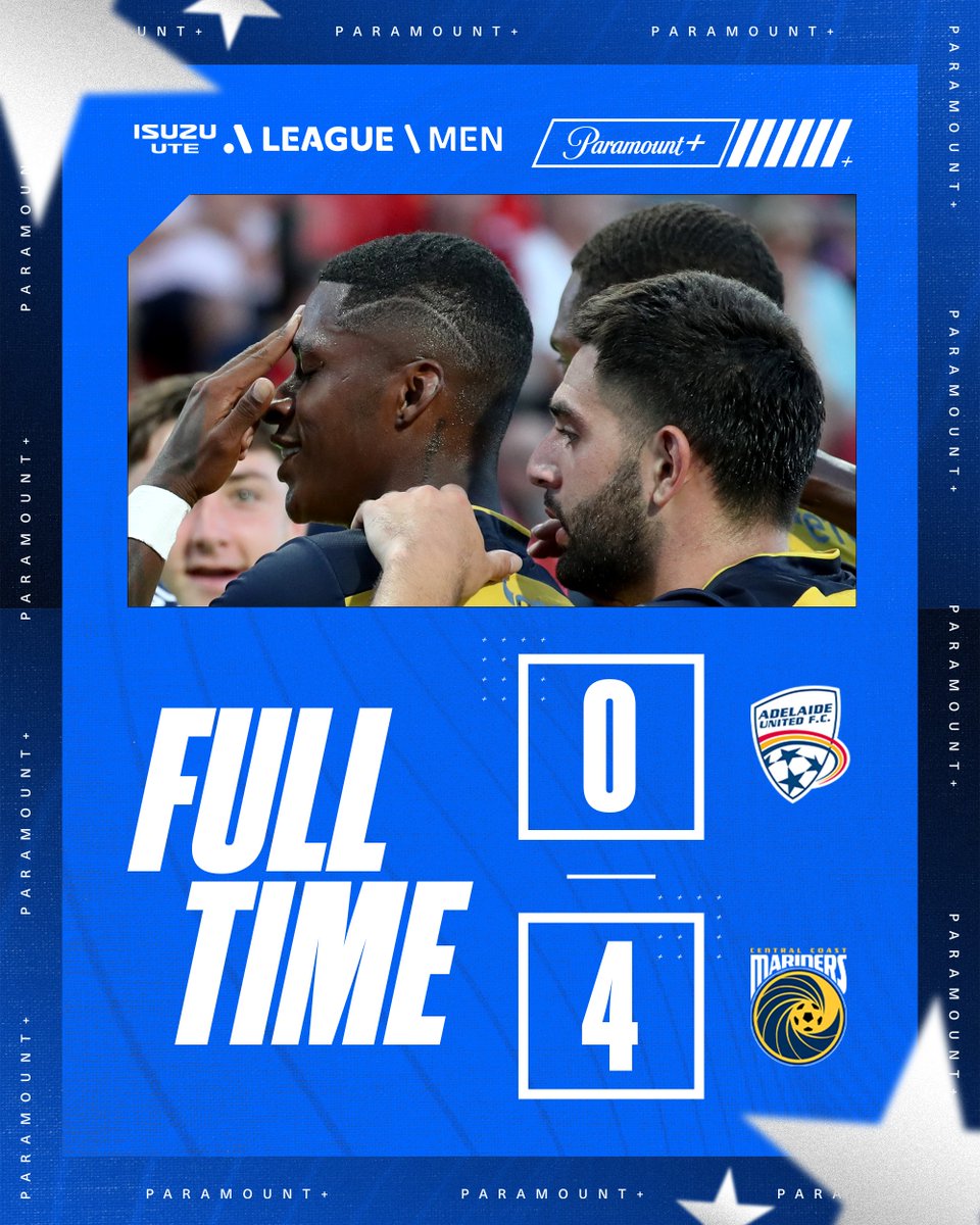 FT | Mariners run riot in Adelaide 💪

The @CCMariners jump into 2nd place in the @aleaguemen following a comprehensive victory over the Reds. 11 Games UNBEATEN! 📈

Catch all the #ADLvCCM post match talking points Live on Paramount+ 📺