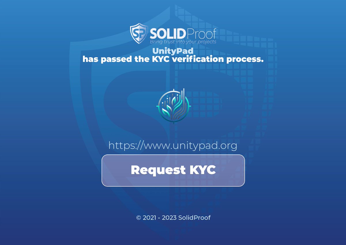 SolidProof_io's tweet photo. We are happy to announce that we have completed the smart contract audit for @UnityPadFund

The Team also succeeded our KYC process.

Need an audit?
https://t.co/i3evxJTtOP

Check out the full audit report here:
https://t.co/imLwAqAm0b

#SmartContracts #Blockchain https://t.co/29C6mbNxFl