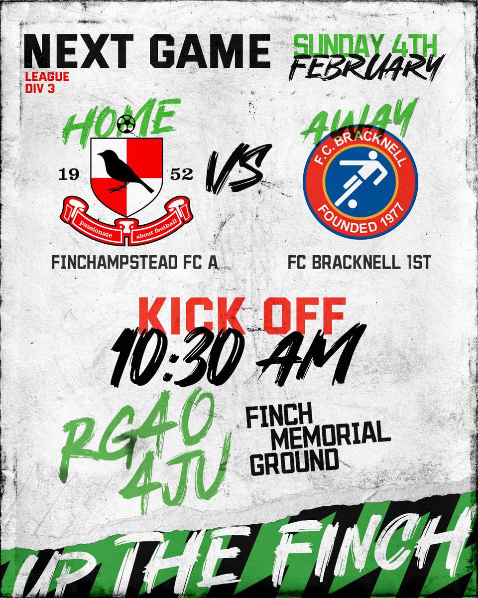 It’s Game Week!!!

After the cancellation last week, we’re back in action against an old foe! Looking to secure the 3 points and climb the table!

#UPTHEFINCH 🟢⚫️