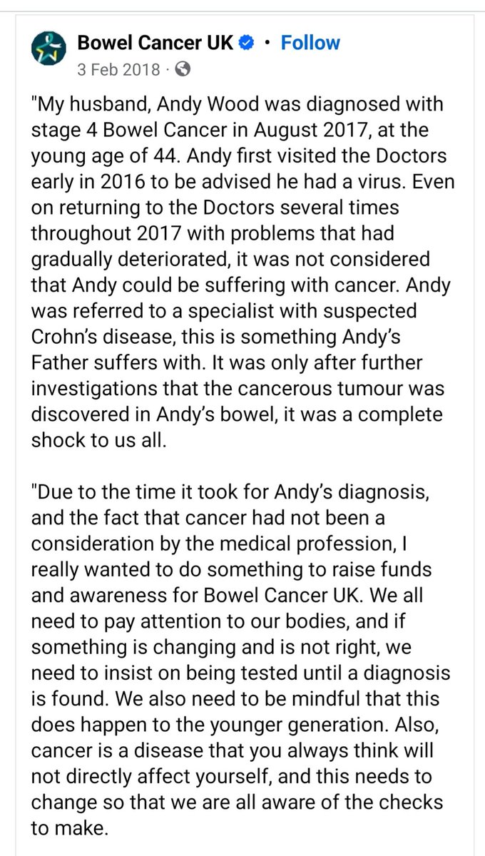 In this article, it says “It was not considered that Andy might be suffering from cancer”. Where have I heard that before. Late and misdiagnosis take so many of our loved ones. You hear about it all the time and must be stopped. #Never2Young