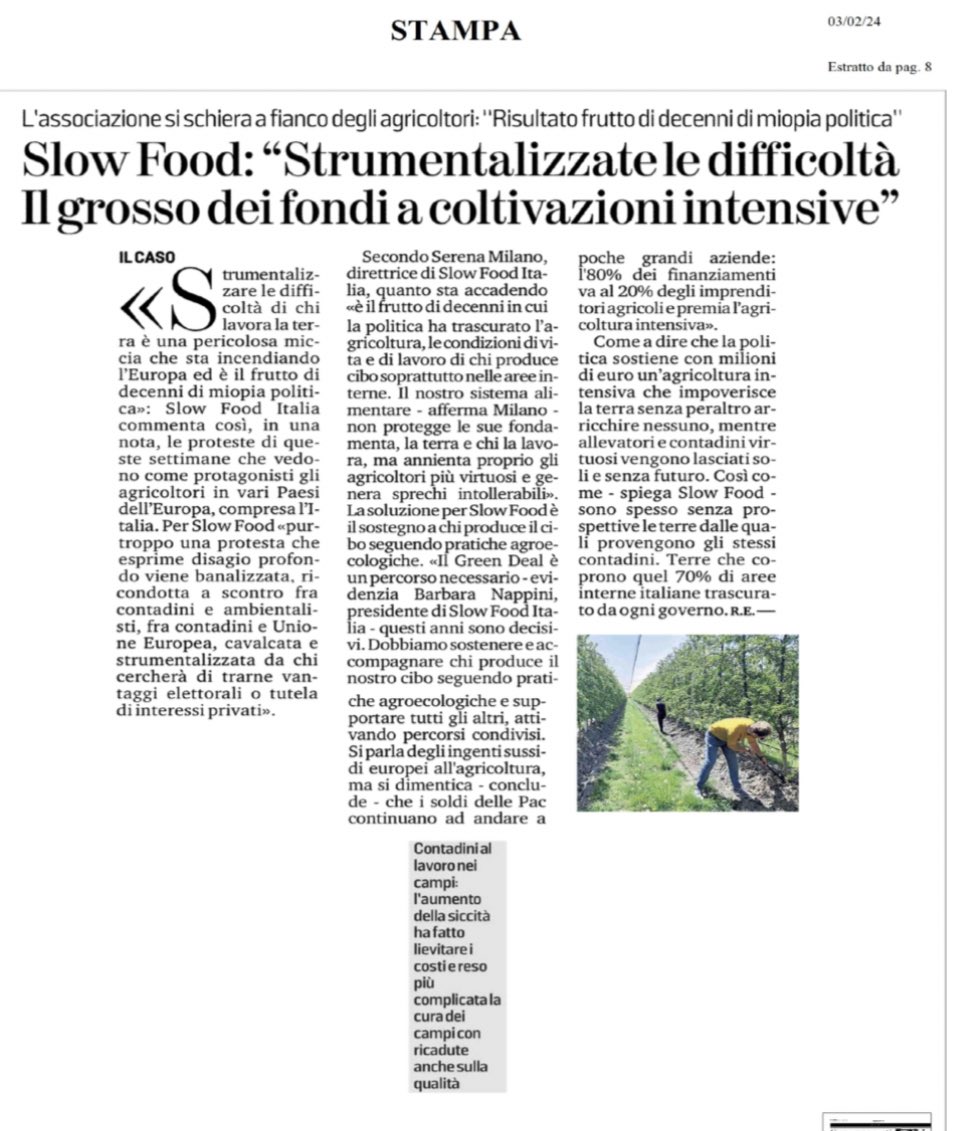 FranFerrante's tweet photo. Nel pressapochismo (da una parte) e nella strumentalizzazione (dall’altra) dei commenti sulla “rivolta” dei #trattori utile imho leggere i numeri di Bonanni ieri su @repubblica e le sagge dichiarazioni di @SlowFoodItaly oggi https://t.co/wtVaza5waL