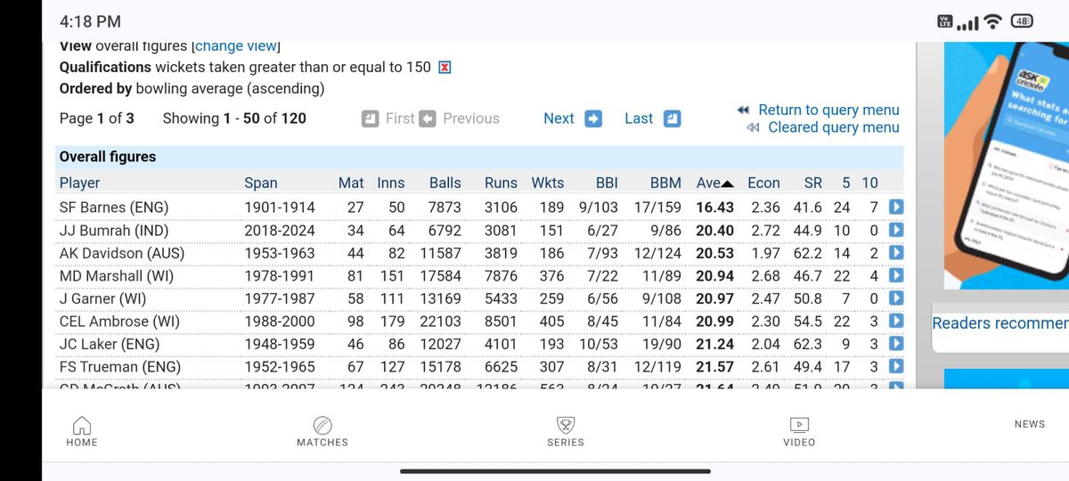 Thanks <a href="/anandmd872/">Anand Deshmukh</a> for sending this. We used to talk when we were in school how no one can reach SF Barnes levels. Now Bumrah is only second to him after one of the great spells.