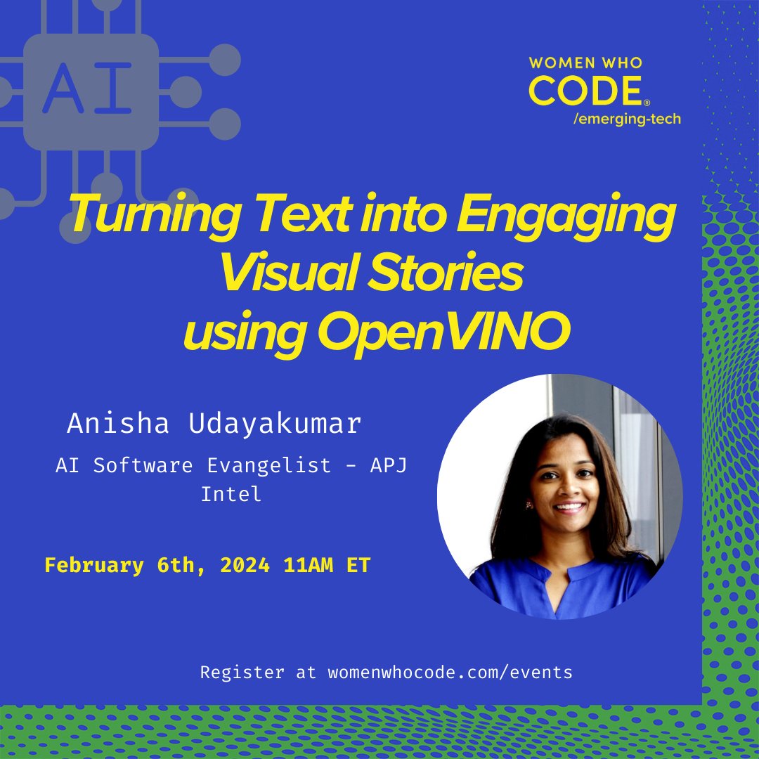 WWCodeEmerging's tweet image. Tuesday, 6th of February - 11am ET
Join us at 11AM for an insightful session by @Anisha Udayakumar that bridges the gap between text and engaging visual narratives.
* 🔗 Register at womenwhocode.com/events or us02web.zoom.us/webinar/regist…