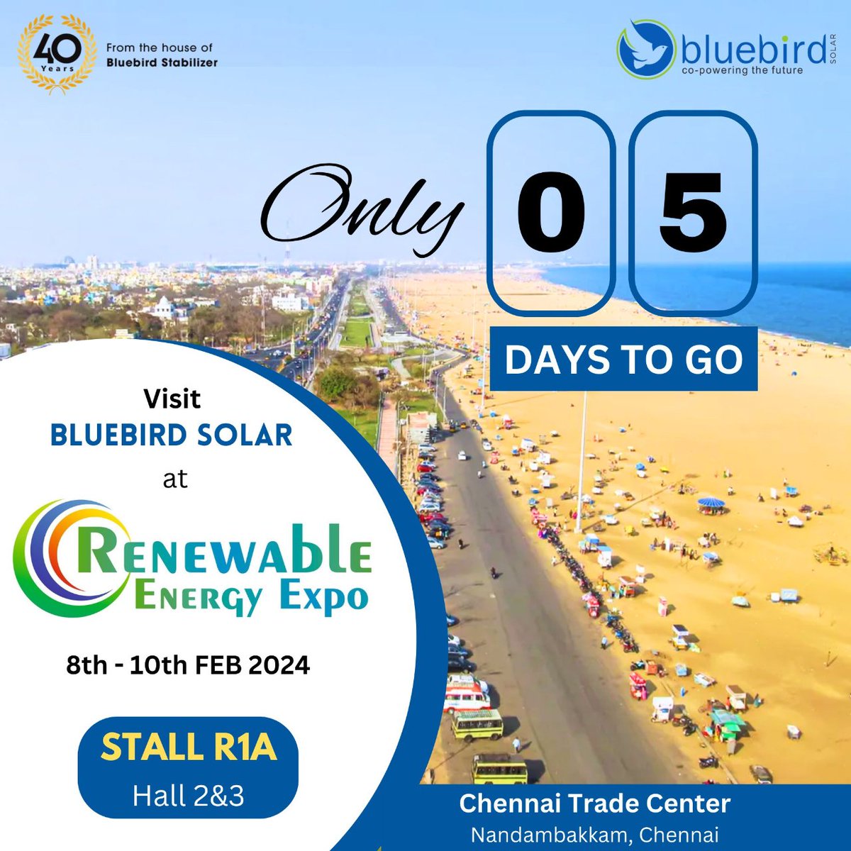 BluebirdSolarIN's tweet photo. Only 5 Days to Go ! Join us in #Chennai at the #Renewable #Energy #Expo from February 8th to 10th at #ChennaiTradeCenter, #Nandambakkam and Discover the latest in #solarinnovation with our wide array of #HalfCut #SolarModules
Schedule Your Visit Here
https://t.co/wMZeQKgFPc https://t.co/EsKkz09CSA