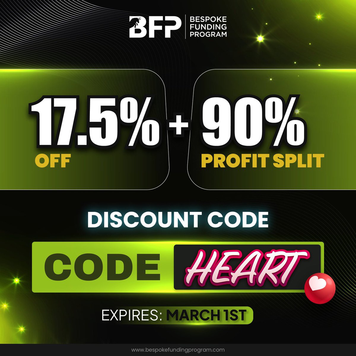 💘 February Promotions! 💘

25% off ALL challenges code: LOVE 💚

17.5% off + 90% profit split 👇code: HEART ❤️