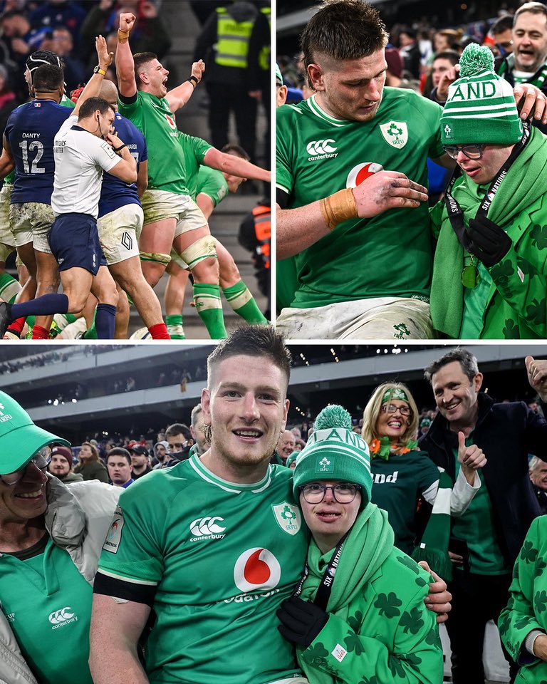 sportbible's tweet photo. Joe McCarthy gave his Man of the Match medal to his brother Andrew after Ireland’s 17-38 record win against France in the Six Nations 🏅🥹

Pure class from the Ireland international… what a moment for him and his family 🇮🇪❤️ https://t.co/umg4v0UwNI