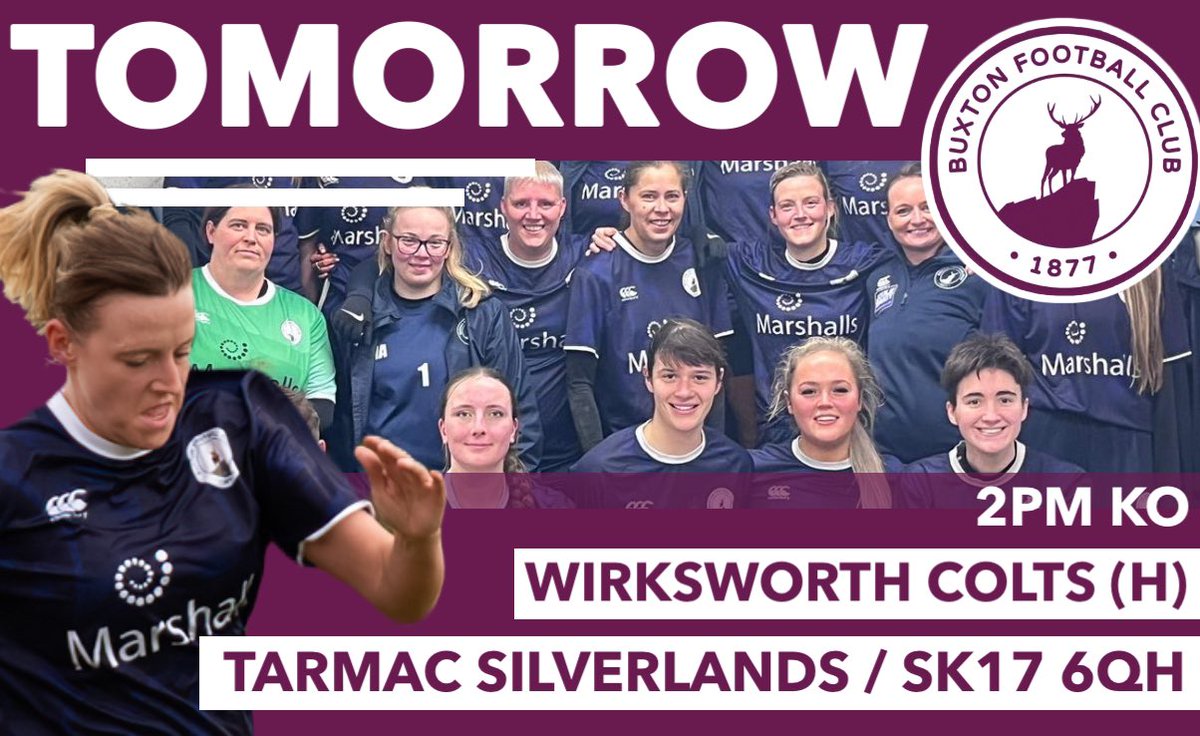 BuxtonFCWomen's tweet photo. 🔜⚽️ | It’s been a while, but we are BACK at the Tarmac Silverlands tomorrow! It would be great if you could join us. 🙌🏼

🆚 Wirksworth Colts
📍 Tarmac Silverlands, SK17 6QH
⌚️ 2pm
🏆 DGLL
🎟️ Free entry 

#UpTheBucks | #TeamBuxton https://t.co/feENZN75rK
