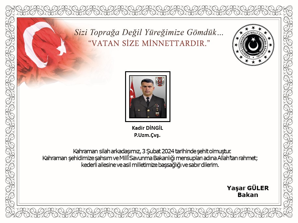 bpthaber's tweet photo. #SONDAKİKA | Irak’ın kuzeyindeki harekat bölgesinde, bölücü terör örgütünün taciz atışı sonucu P.Uzm.Çvş. Kadir DİNGİL şehit oldu. https://t.co/zLiWJXBvv7