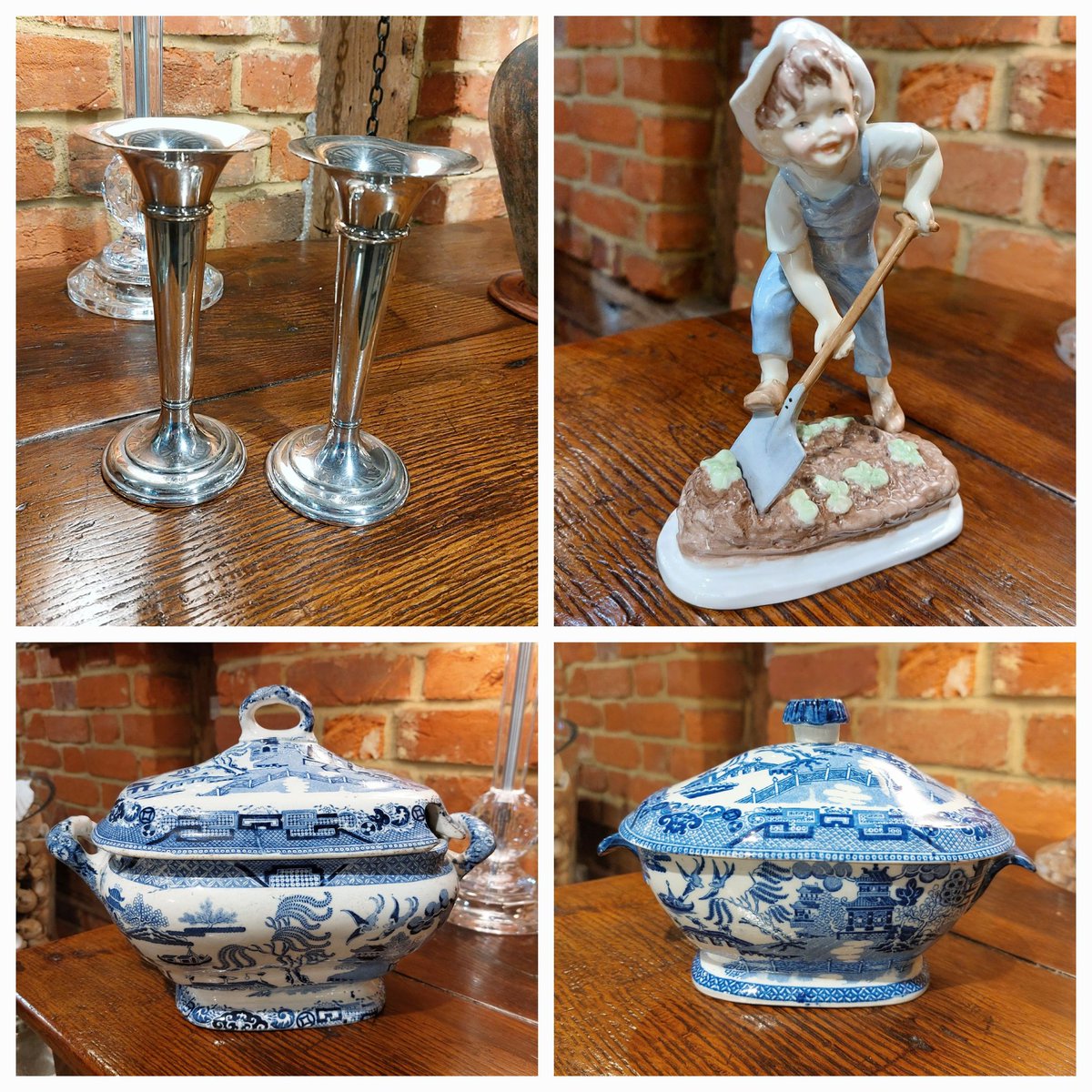 #metalboundpot #studiopottery #silverplatedvases #blueandwhitechina #antiquetureen #judismithantiques  #eversleybarnantiques