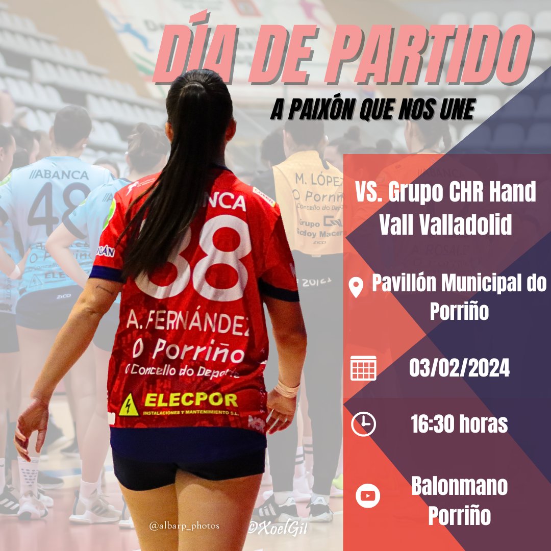 TARDE DE BALONMÁN NO PORRIÑO🤩

#LigaGuerrerasIberdrola ás 19:00🆚️<a href="/BalonmaBeraBera/">super amara Bera Bera</a> 
📍O Porriño
📺 @EnXogo_tvG2 ou por agalega.gal

#DHPF ás 16:30🆚 <a href="/HandVall/">Hand Vall Valladolid</a> 
📍O Porriño
📺YouTube: Balonmano Porriño

Hoxe as nosas necesitan o apaio da súa afición 🫵