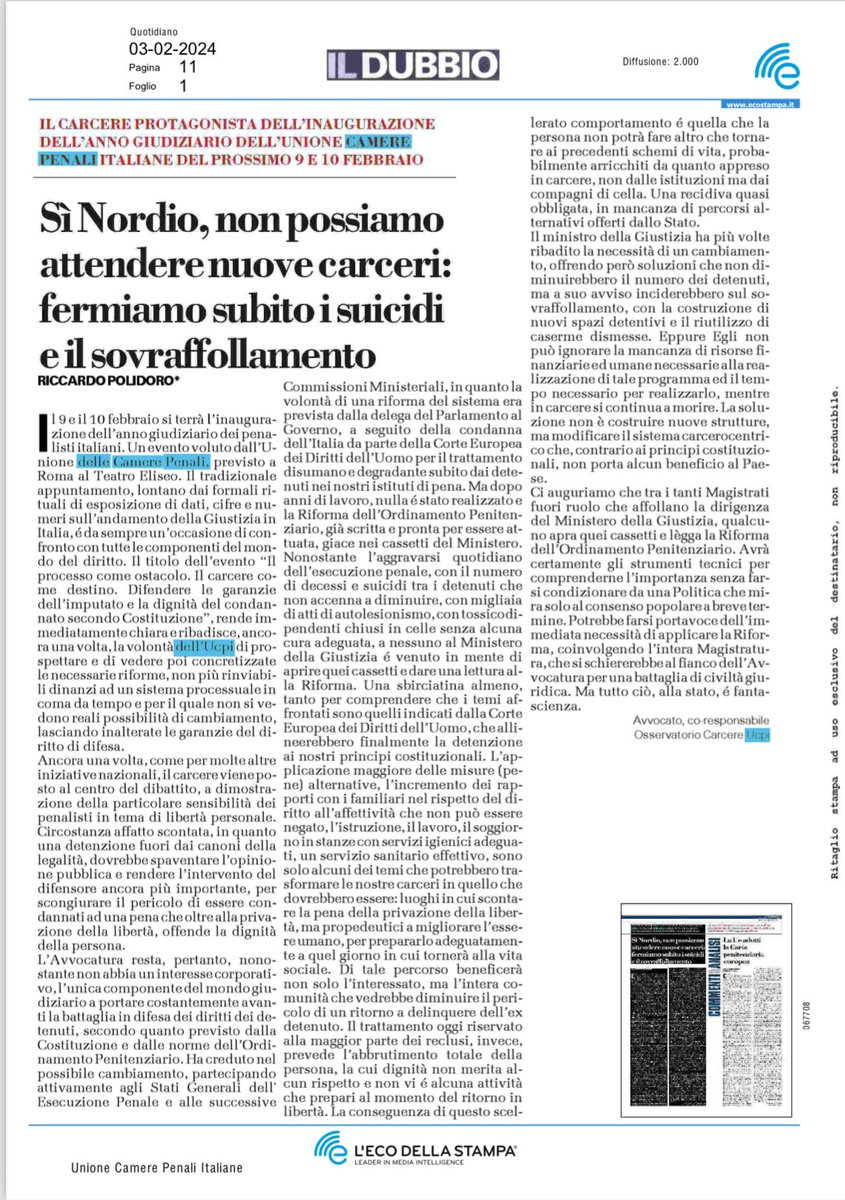 CarcereUcpi's tweet photo. L’articolo di Riccardo Polidoro su “Il dubbio” https://t.co/pzfK1TxkaX