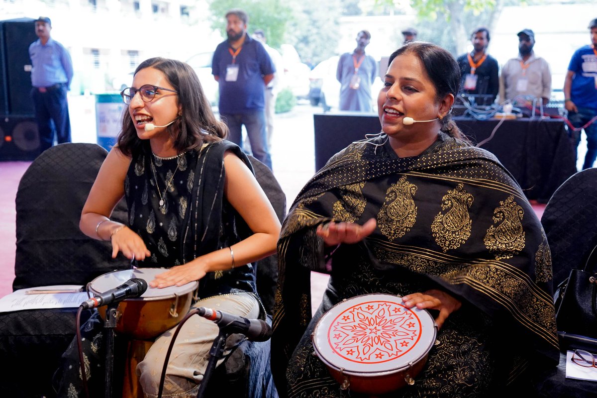 WOWinPakistan's tweet photo. #Throwback to when Pireh Moosa  and her mother, Shazia Moosa, drummed up some epic beats in a drum circle at the Women of the World Festival held on 4th and 5th March, 2023. Like mother, like daughter, like rhythm, like beat! https://t.co/o1Trk76ak6