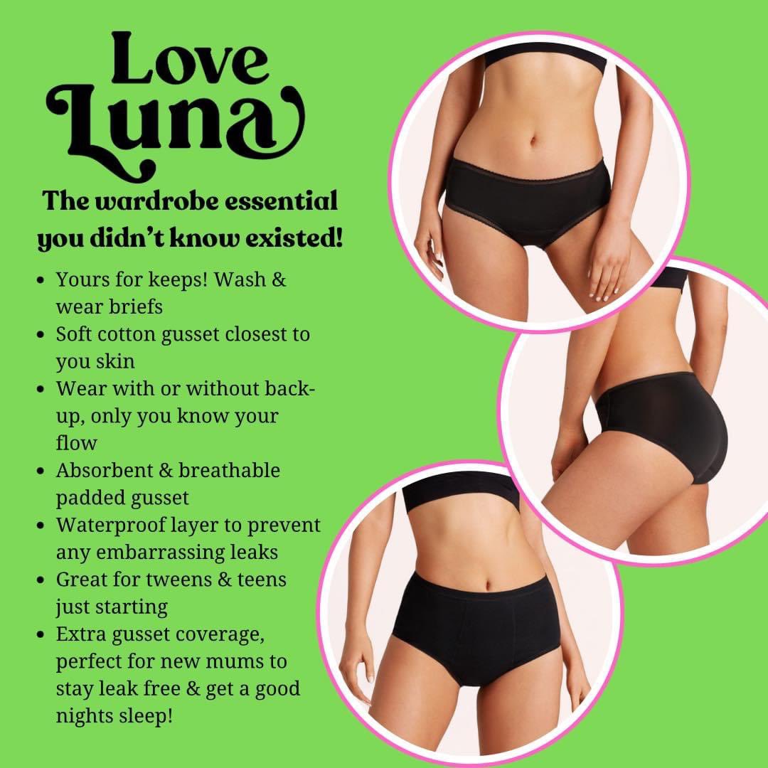 CastleWarehouse's tweet photo. Have you heard about Love Luna? 🩷

Flow with confidence! Ditch the disposables &amp; switch to a range of sustainable, comfortable &amp; affordable period briefs. Perfect for tweens &amp; teens.

To find out more, pop in to our Lingerie department &amp; see our range https://t.co/fYKh0Vr7nL