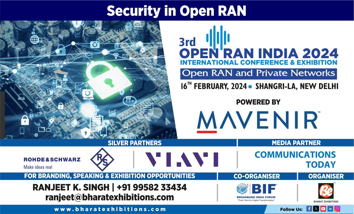 be_exhibitions's tweet photo. The 3rd edition of #OpenRANIndia2024 International Conference &amp; Exhibition is on Feb 16, 2024 at Shangri La, New Delhi. DONT MISS IT!
#openran #wirelessnetworks #oran #ran #5G #radionetworks #virtualizedran #mobilenetworks #5gnetworks https://t.co/gcDepmY71X