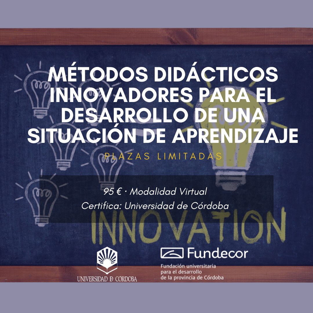 📢 Métodos didácticos innovadores para el desarrollo de una situación de aprendizaje

Fecha de realización: Del 19 de febrero al 3 de marzo de 2024.
Modalidad: Virtual.
Organiza y certifica: Universidad de Córdoba.

fundecor.es/metodos-didact…