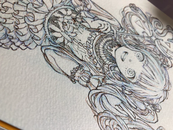 下絵、ペン入れ、着彩 