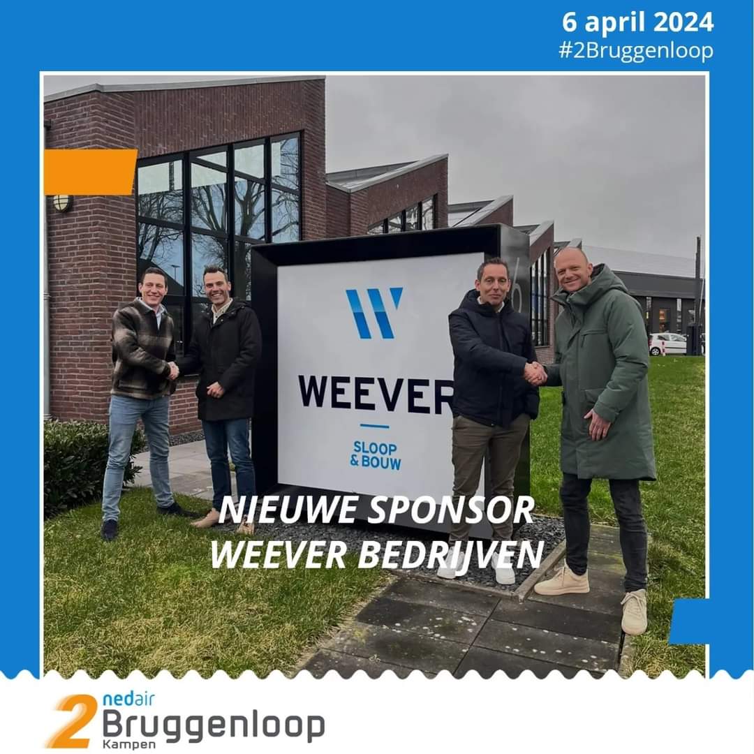 Deal 🤝 WEEVER Bedrijven is de nieuwe sponsor van de WEEVER Bedrijven Businessrun! 💪 Teambuilding = Businessrun! Jelle en Bart Weever ontvingen Jeroen en Guido vanuit de organisatie van de <a href="/2bruggenloop/">2Bruggenloop</a>. Samen bouwen we komende jaren verder aan een nog mooier loopevenement. 🤩