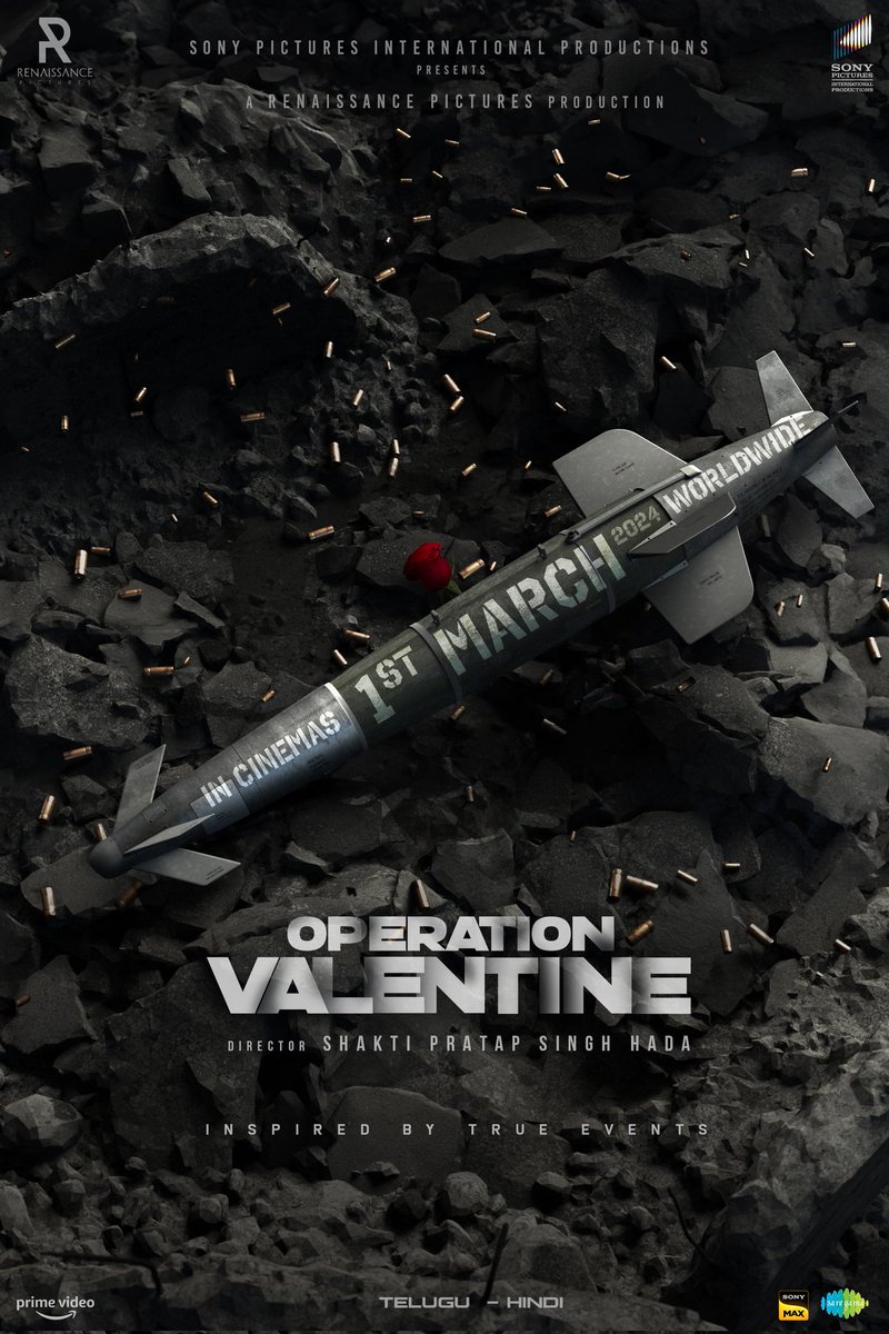 The date is locked for the big mission! #OperationValentine Missile landing in theatres on MARCH 1st, 2024 ❤️‍🔥 Massive release worldwide in Telugu & Hindi 💥 #OPVonMarch1st @IAmVarunTej @ShaktipsHada89 @ManushiChhillar @MickeyJMeyer @iRuhaniSharma @ShatafFigar