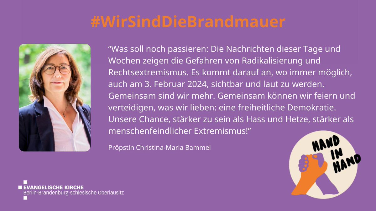 #WirSindDieBrandmauer 

Für Solidarität und Respekt, gegen Hass und Hetze. Für Gerechtigkeit und Toleranz, gegen Spaltung. 
Für eine Gesellschaft, die niemanden zurücklässt, für Menschenwürde, gegen Ausgrenzung.

#niewiederistjetzt