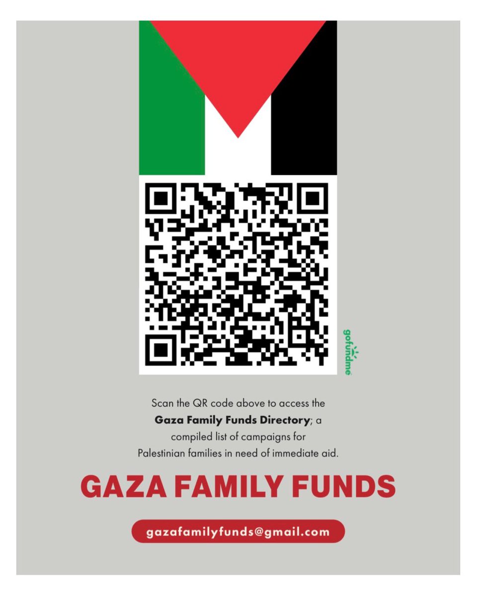 1/ Everyone boost this please. We’ve compiled a centralised list of gofundme campaigns providing immediate aid to Gazan families. We’ll be updating the list as often as we can which is organised by those that are furthest away from their target amount at the top.
