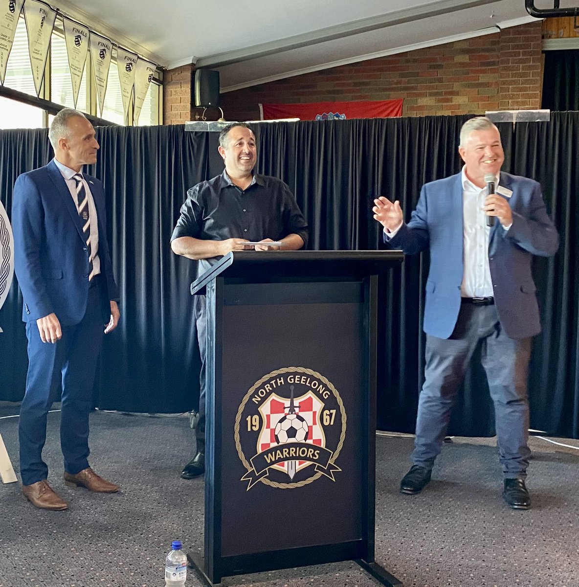 CrAnthonyAitken's tweet image. It was smiles &amp;amp; croatian shots for Cr Eddy Kontelj &amp;amp; I as we had the pleasure of announcing that North Geelong Warriors FC were successful with their recent Lighting application with a $255k capital grant from the City of Greater Geelong. #TheBeautufulGame #TheWorldGame