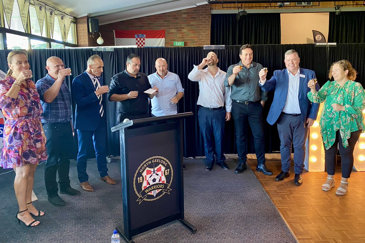 CrAnthonyAitken's tweet image. It was smiles &amp;amp; croatian shots for Cr Eddy Kontelj &amp;amp; I as we had the pleasure of announcing that North Geelong Warriors FC were successful with their recent Lighting application with a $255k capital grant from the City of Greater Geelong. #TheBeautufulGame #TheWorldGame