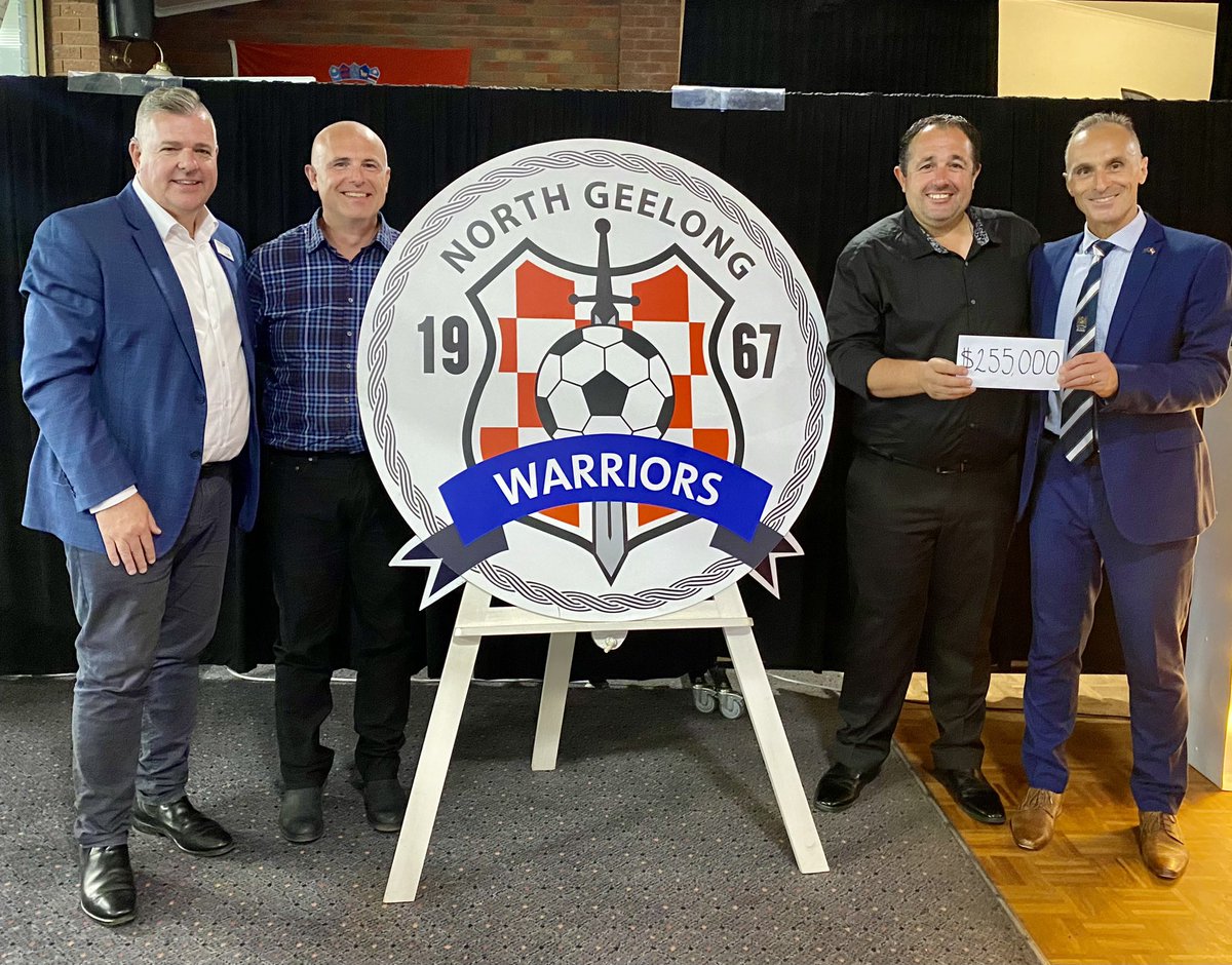 CrAnthonyAitken's tweet image. It was smiles &amp;amp; croatian shots for Cr Eddy Kontelj &amp;amp; I as we had the pleasure of announcing that North Geelong Warriors FC were successful with their recent Lighting application with a $255k capital grant from the City of Greater Geelong. #TheBeautufulGame #TheWorldGame