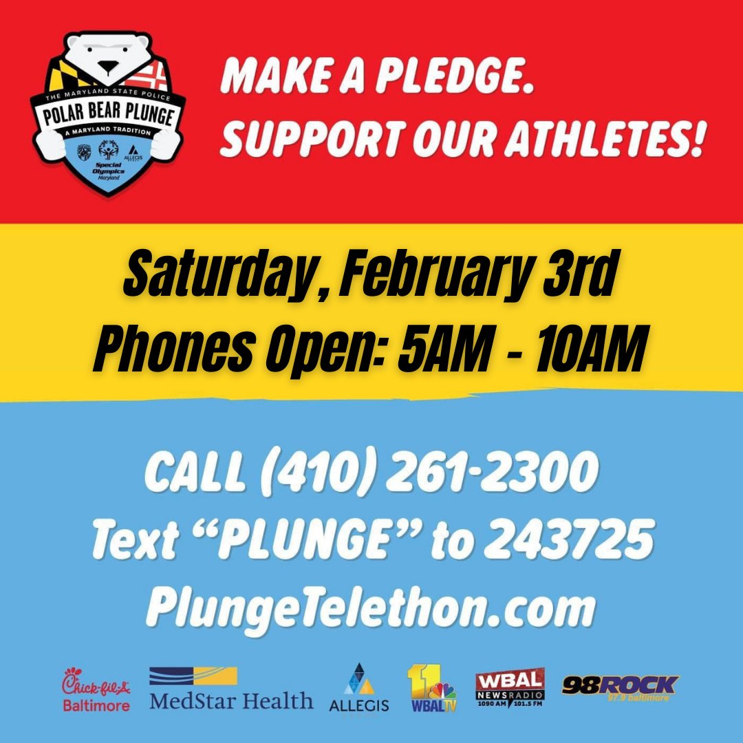It's time for another Plunge Telethon! Our phoneathon is from 5-10 a.m. on Saturday, Jan. 27! Call 410-261-2300 - Text 'PLUNGE' to 243725 - Go to PlungeTelethon.com.