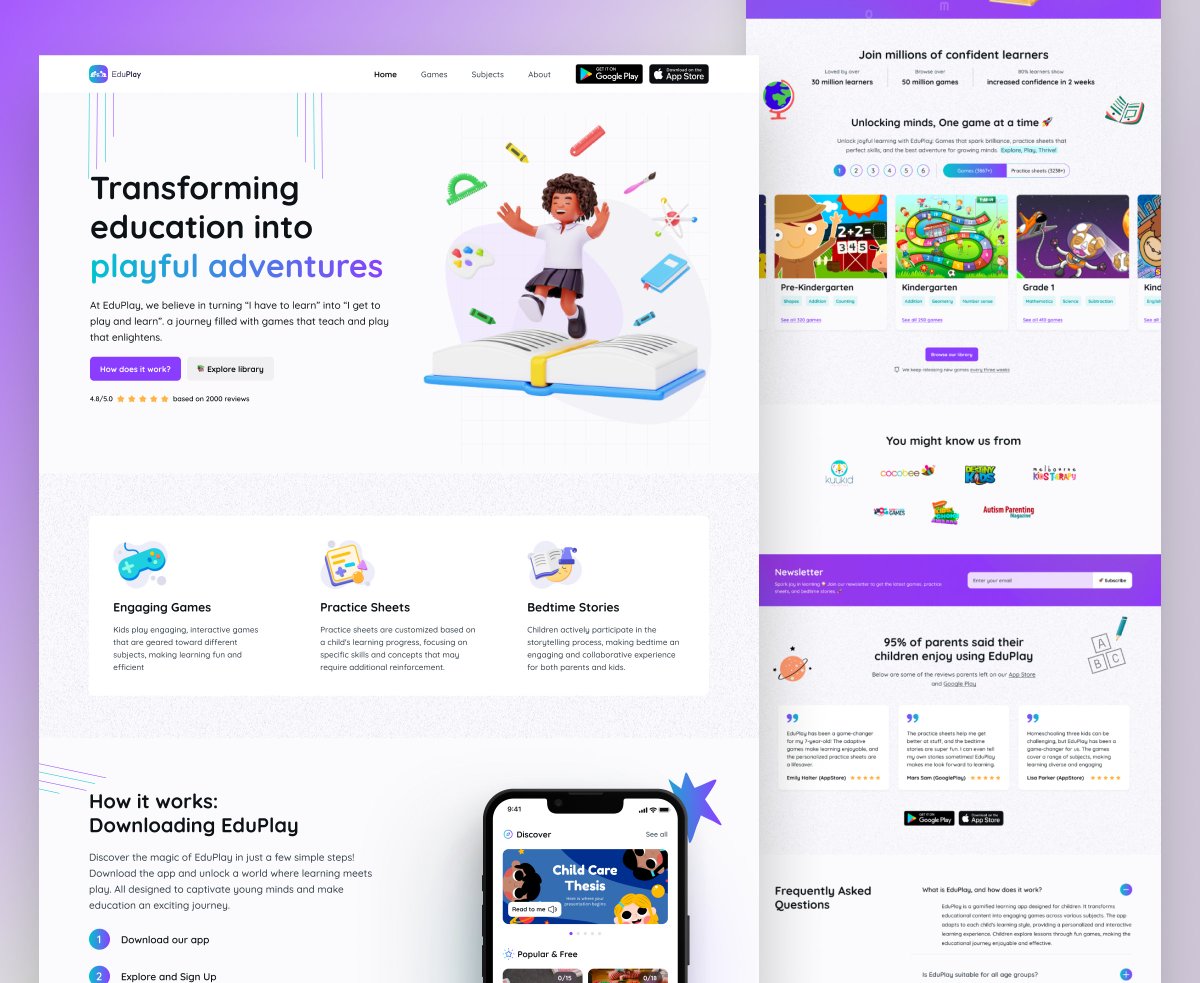 AugustineDaphne's tweet photo. Hey there, I'm thrilled to share with you guys a design I worked on. (EduPlay). The UI design is also free to customize and use for your personal projects, duplicate, and use (https://t.co/XxYLlgwxW2)

#landingpage #tech #kids #UI #web #ux #startup #company #Website #mobile #app https://t.co/vUApLDB3Pt