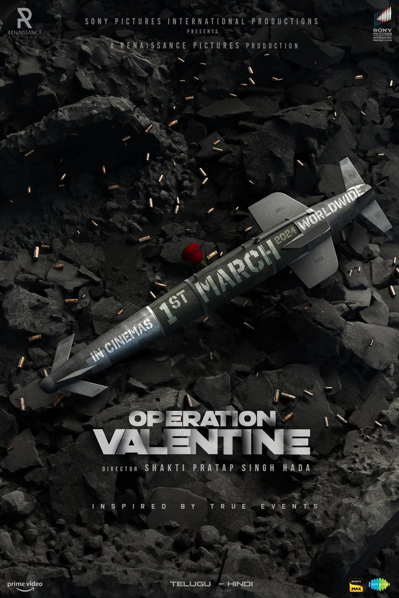Sony Pictures Films India (@sonypicsfilmsin) on Twitter photo The date is locked for the big mission!
#OperationValentine Missile landing in theatres on MARCH 1st, 2024 ❤️🔥
Massive release worldwide in Telugu & Hindi 💥
#OPVonMarch1st
<a href="/IAmVarunTej/">Varun Tej Konidela</a> <a href="/ShaktipsHada89/">Shakti Pratap Singh Hada</a> <a href="/ManushiChhillar/">Manushi Chhillar</a> <a href="/MickeyJMeyer/">Mickey J Meyer</a> <a href="/iRuhaniSharma/">Ruhani Sharma</a> <a href="/ShatafFigar/">Shataf Figar</a> The date is locked for the big mission!
#OperationValentine Missile landing in theatres on MARCH 1st, 2024 ❤️🔥
Massive release worldwide in Telugu & Hindi 💥
#OPVonMarch1st
<a href="/IAmVarunTej/">Varun Tej Konidela</a> <a href="/ShaktipsHada89/">Shakti Pratap Singh Hada</a> <a href="/ManushiChhillar/">Manushi Chhillar</a> <a href="/MickeyJMeyer/">Mickey J Meyer</a> <a href="/iRuhaniSharma/">Ruhani Sharma</a> <a href="/ShatafFigar/">Shataf Figar</a>