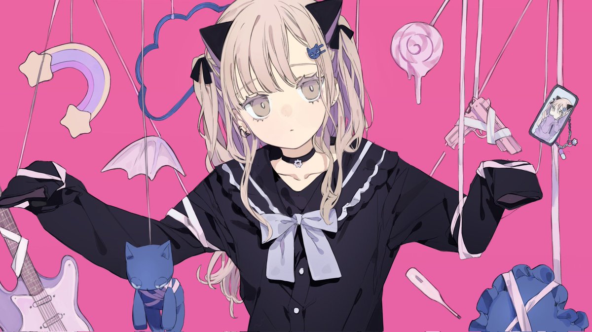 「#みんなこういうピンクが好きなんでしょ歴代オリジナル曲サムネイル 」|まお猫🐈💘作曲家Vtuberのイラスト
