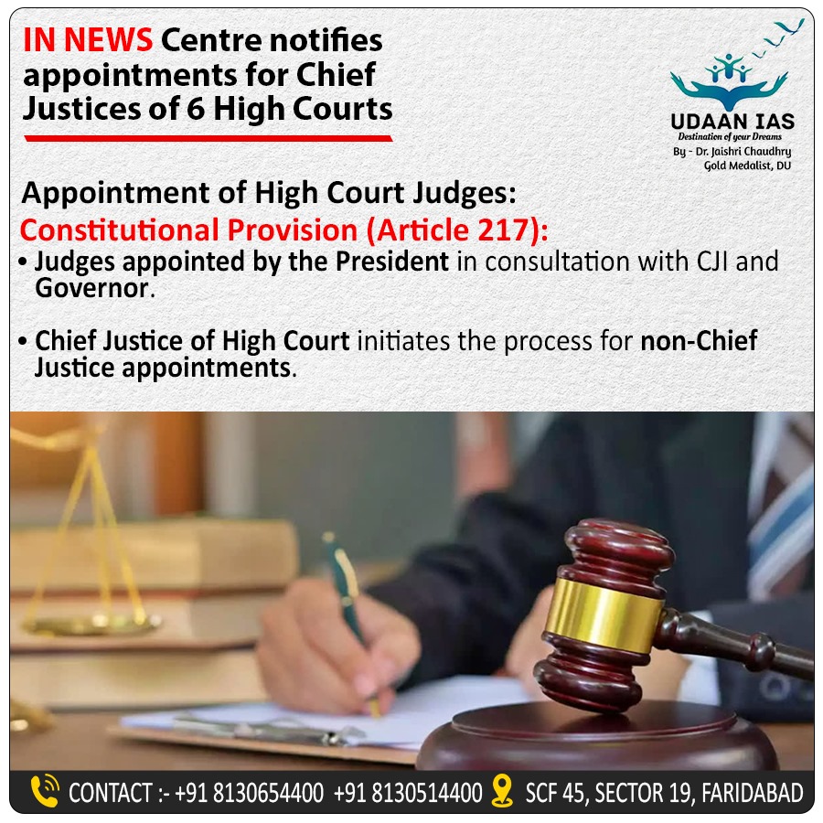 udaan_ias's tweet photo. Centre notifies appointments for Chief Justices of 6 High Courts #ias #ips #upsc #hcs #HAS #HPSC #HPPSC #CSIR #SO #ASO #UPPSC #DSSB #IB https://t.co/8IbI1XFTpC
