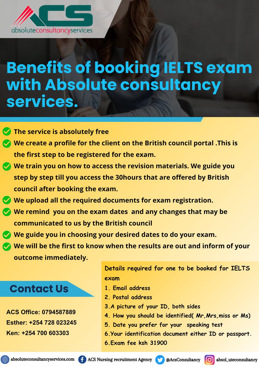 AcsConsultancy's tweet photo. Contact Us to book the IELTS exam today. https://t.co/7KnFT8qYYE