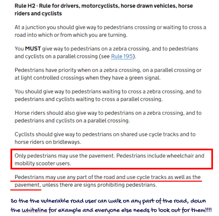JohnsonStu's tweet photo. New Highway Code Rule H2 (29/1/2024) - Will anyone enforce the bit in the red box, especially cyclists and electric scooters. #anticar #newrules #highwaycode https://t.co/n0T5BhgW3F