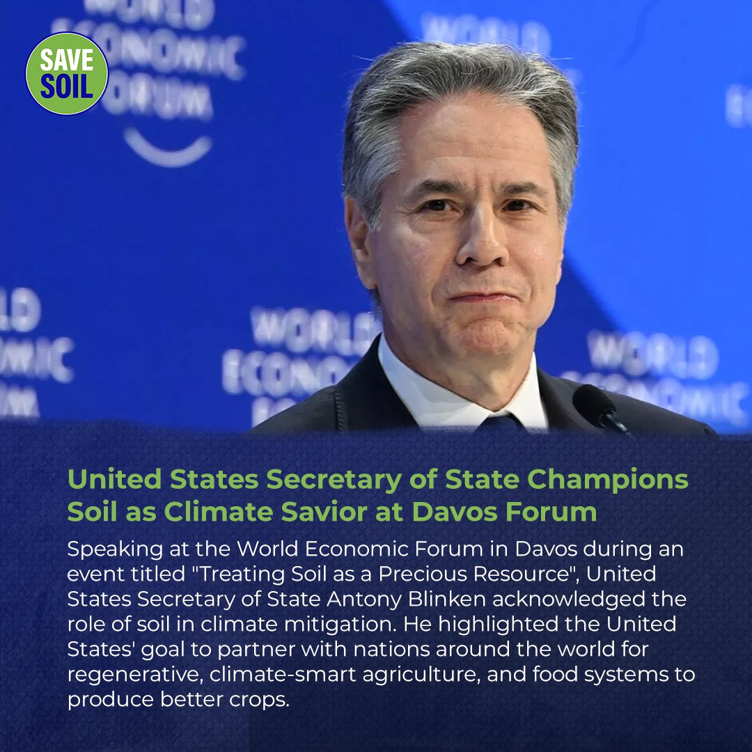 cpsavesoil's tweet photo. Speaking at the World Economic Forum in Davos during an event titled "Treating Soil as a Precious Resource", United States Secretary of State Antony Blinken acknowledged the role of soil in climate mitigation.

He highlighted the United States' goal to partner with nations around the world for regenerative, climate-smart agriculture, and food systems to produce better crops.

Action now: https://t.co/uVnQCIZBeZ
@wef
@SecBlinken

#SaveSoil #ConsciousPlanet #SaveSoilFixClimateChange #SoilForClimateAction
