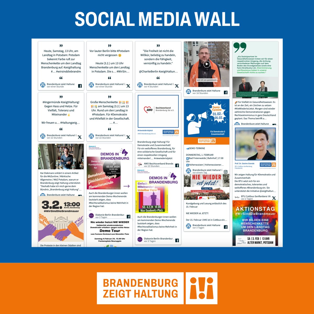 zeigthaltung's tweet photo. Ihr wollt wissen was auf den Social-Media-Kanälen so passiert? Wir haben für euch eine #Wall erstellt, auf der es viel Interessantes zu entdecken gibt: 
https://t.co/prEriRgCrj
#zeigtHaltung #HaltungZeigen #niewiederistjetzt #wirsinddiebrandmauer https://t.co/IUyKEn6RdL
